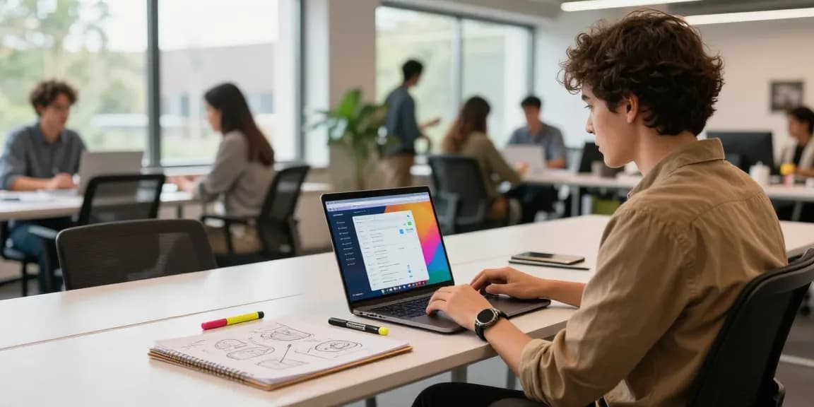 cermin303 engaging digital communication in a bright co-working space
