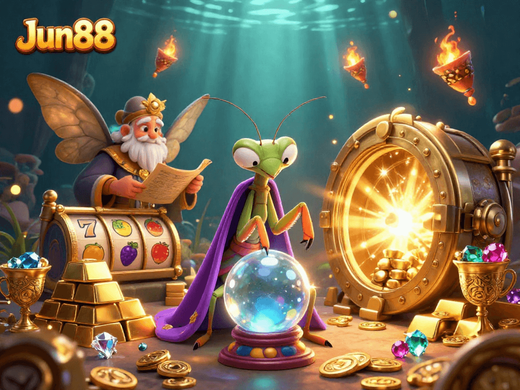 Engage in thrilling gaming at Jun88 with mystical fortune teller and unique casino elements.