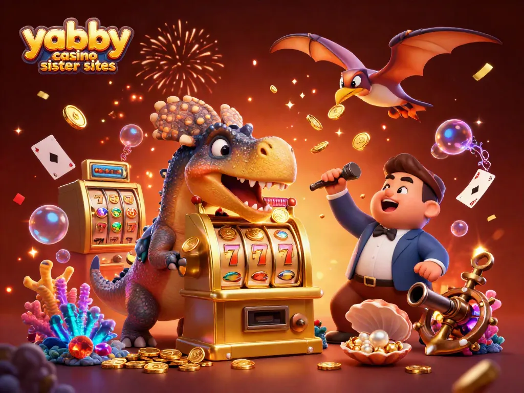 Experience the excitement of yabby casino sister sites with dinosaurs, jackpots, and colorful casino elements.