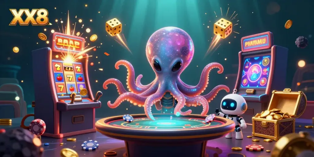 Experience the thrilling XX8 online casino scene featuring a vibrant alien octopus and dynamic games.