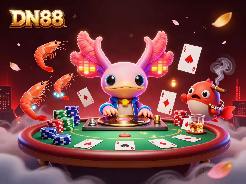 Engage with the vibrant DN88 casino scene, featuring colorful characters in a rich gambling environment.