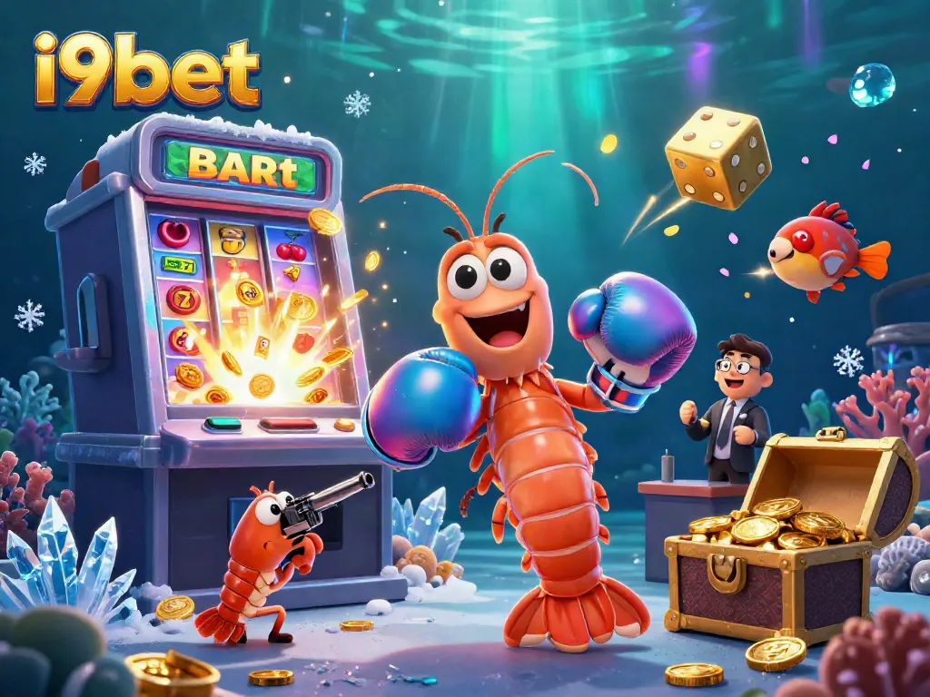 Engage in the vibrant world of i9bet with cartoon characters celebrating jackpot wins amidst casino excitement.