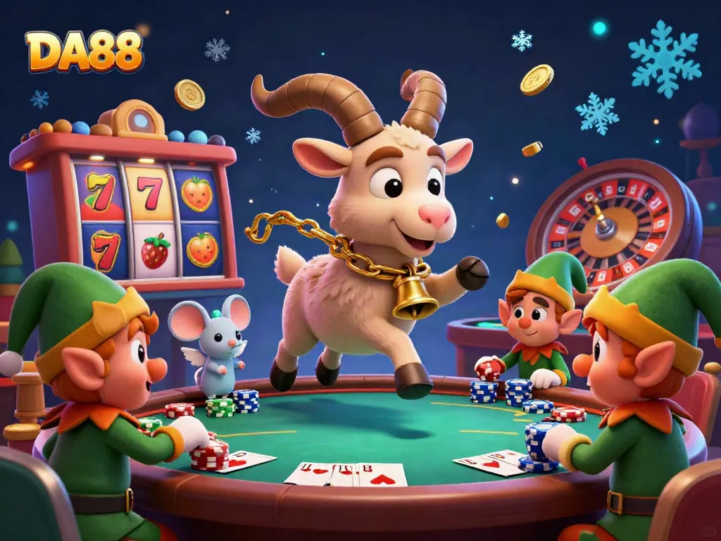 Experience the thrilling atmosphere of DA88's holiday casino with Krampus, an angel mouse, and mischievous elves.