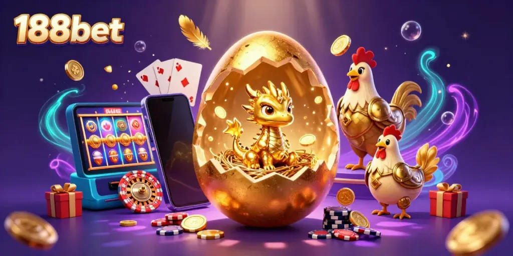 Experience exciting wins with 188bet through a golden dragon and vibrant gaming elements.