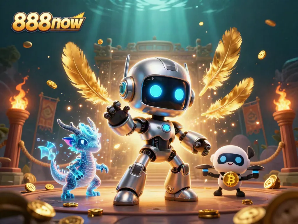 Engage with 888now in this dynamic 3D casino scene filled with vibrant characters and casino elements.