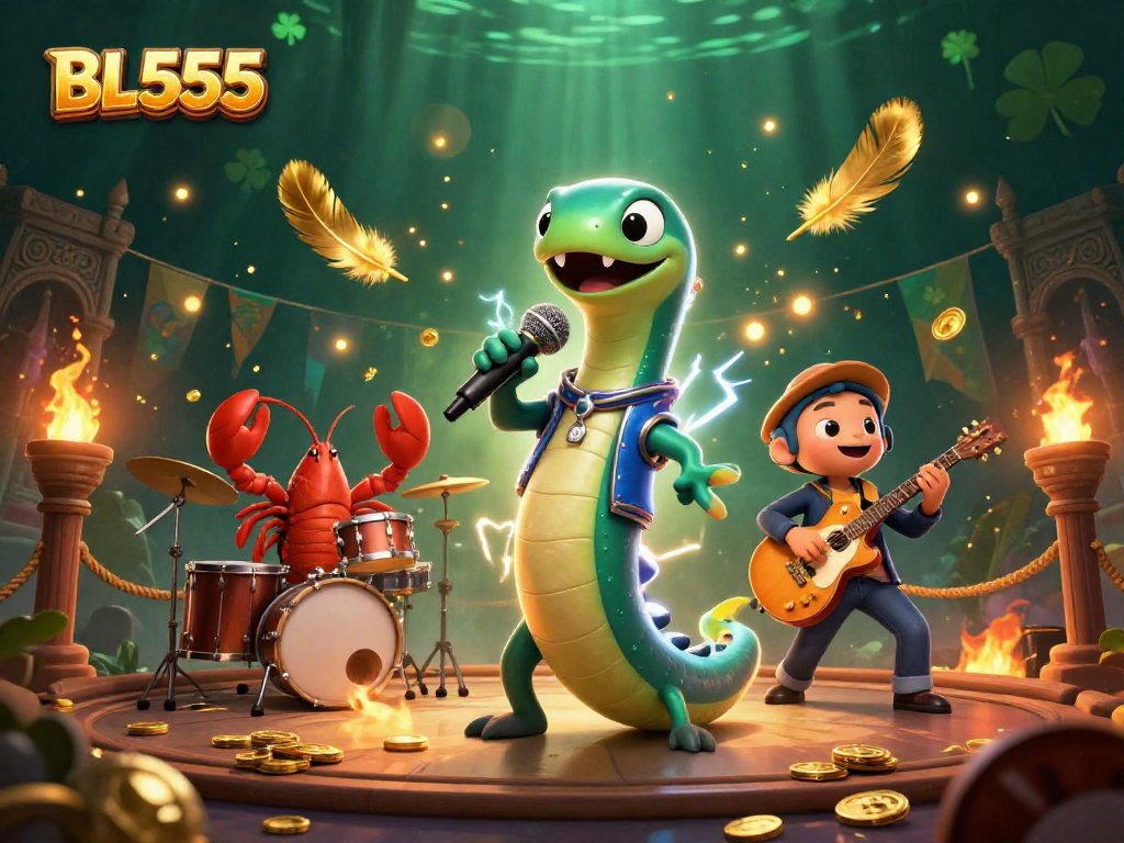 Experience BL555 with a lively underwater casino scene showcasing an electric eel DJ surrounded by vibrant game elements.