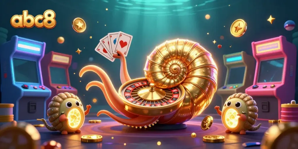 Engage in thrilling gameplay with abc8 showcasing a vibrant casino scene featuring a giant nautilus roulette wheel.