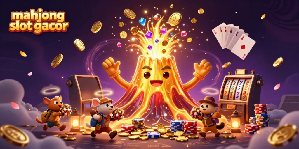 Experience the thrill of mahjong slot gacor with vibrant illustrations of treasures and jackpots in this captivating scene.