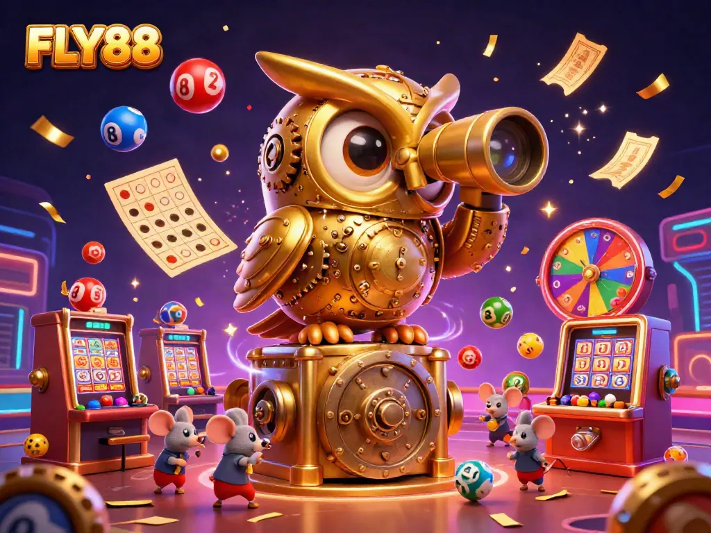 Experience FLY88 with an exciting display of 3D casino elements and vibrant characters.
