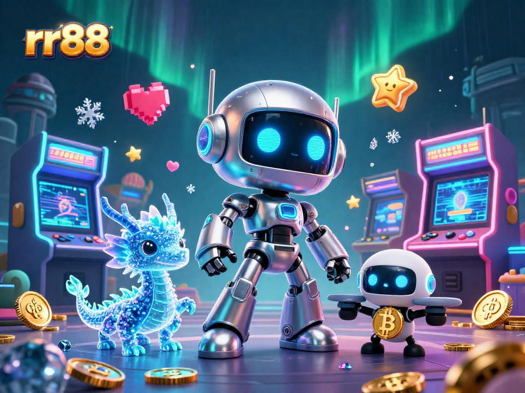 Engage with exciting rr88 casino games surrounded by neon-lit technology and vibrant arcade elements.