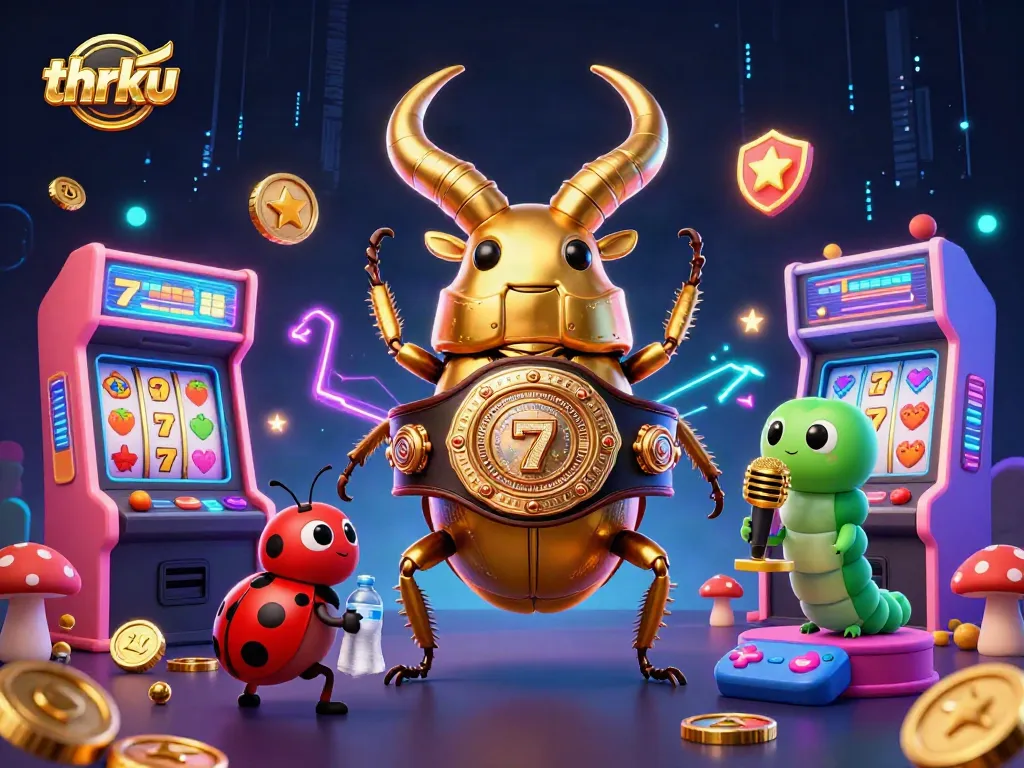 Experience thrilling gaming action with the vibrant thrku illustration featuring joyful characters.