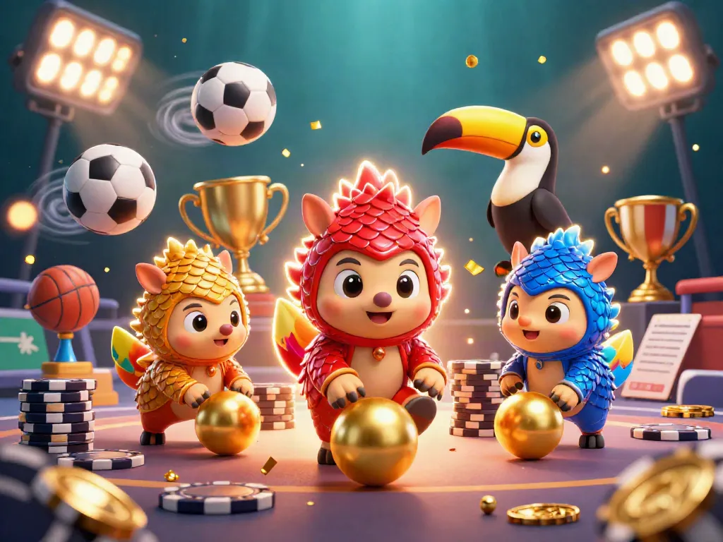 Engage with 69VN's vibrant 3D illustration of rival pangolins battling through poker chips and energetic sports elements.