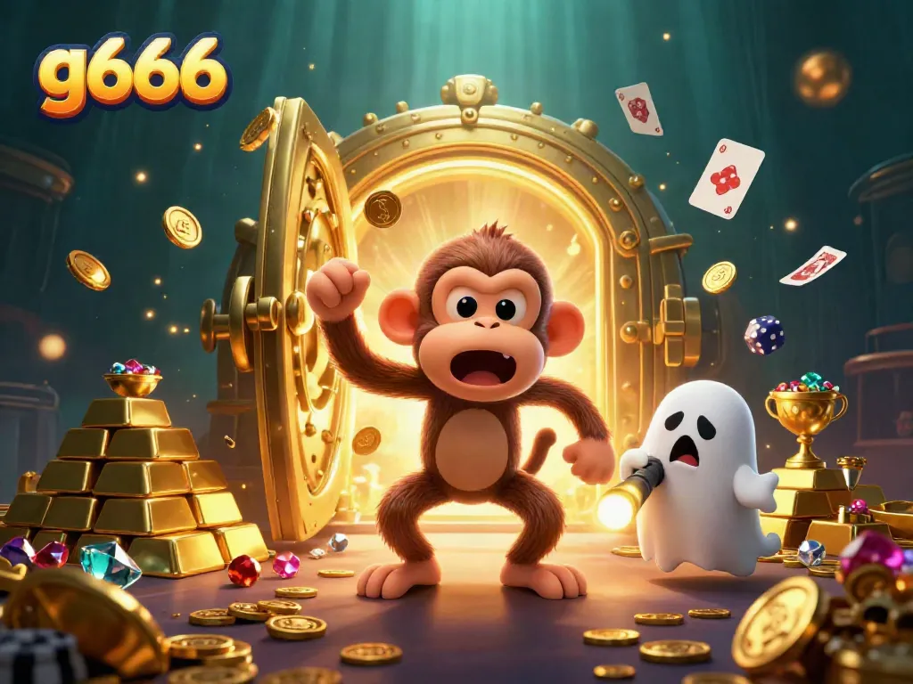 Engage with g666 as a mischievous poltergeist monkey juggles treasures in a haunted casino.