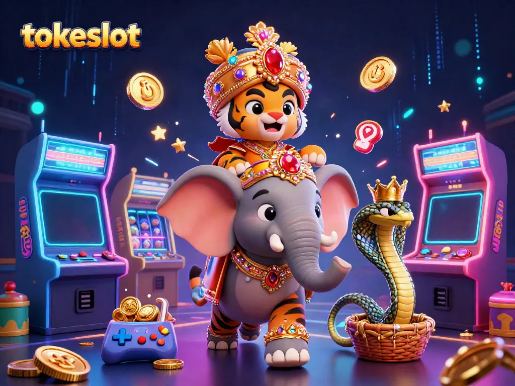 Experience thrilling gameplay at tokeslot with our vibrant 3D illustration of a festive casino scene.