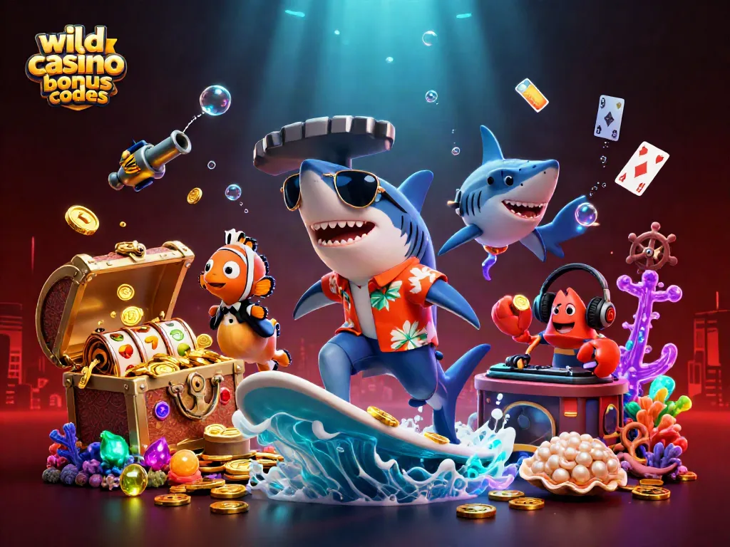 Win big with wild casino bonus codes while enjoying vibrant underwater themes in this 3D scene.