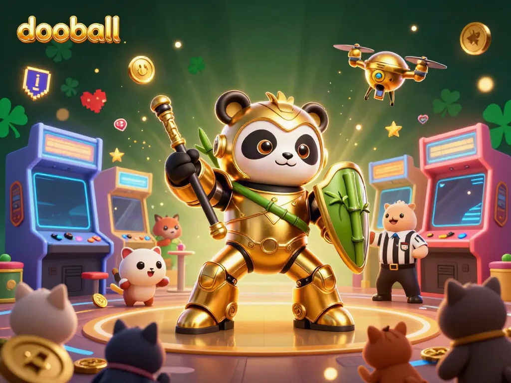 Experience exhilarating dooball gaming with a vibrant 3D scene featuring characters and casino elements.