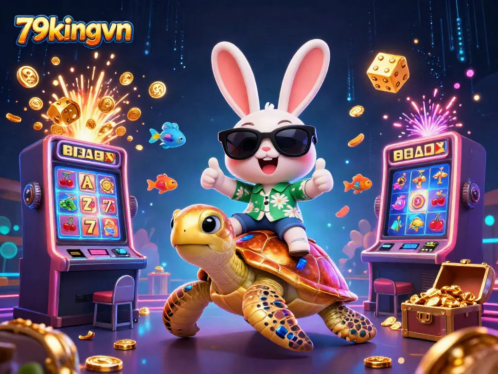 Experience vibrant gaming at 79kingvn with cartoon characters amidst exciting jackpot elements.