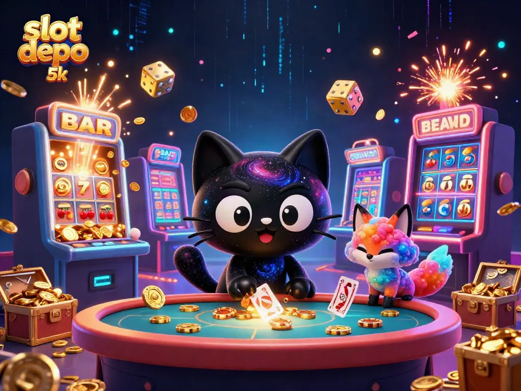 Experience the excitement of slot depo 5k with dynamic gaming visuals showcasing thrilling jackpots and vibrant characters.