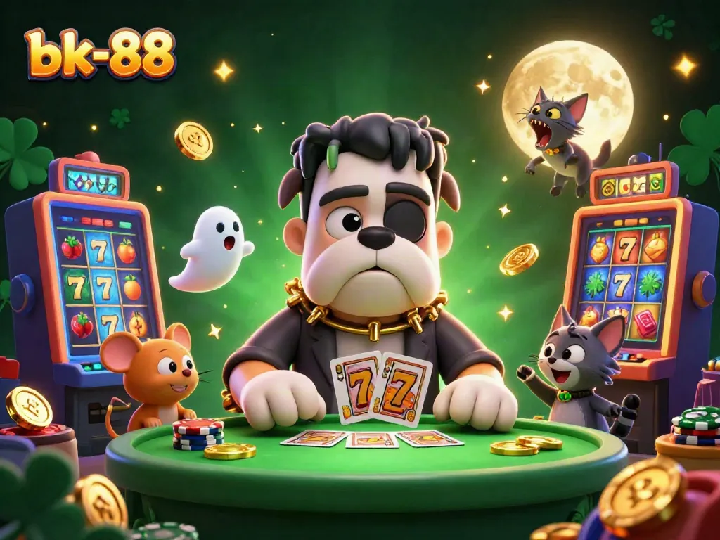 Experience the thrill of bk-88 with a Frankenstein bulldog dealer, lively casino elements, and enchanting characters.