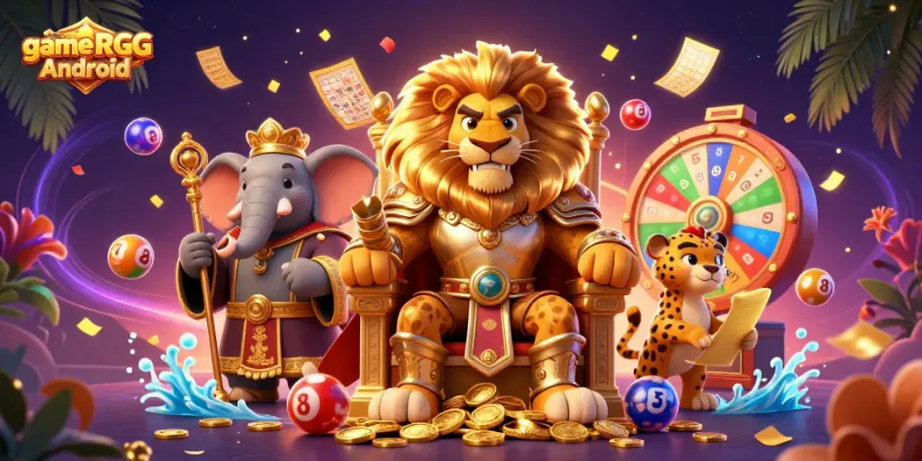 Menangkan game RPG Android dengan berbagai elemen permainan yang menarik seperti bola lotere dan mesin lotere di latar belakang.