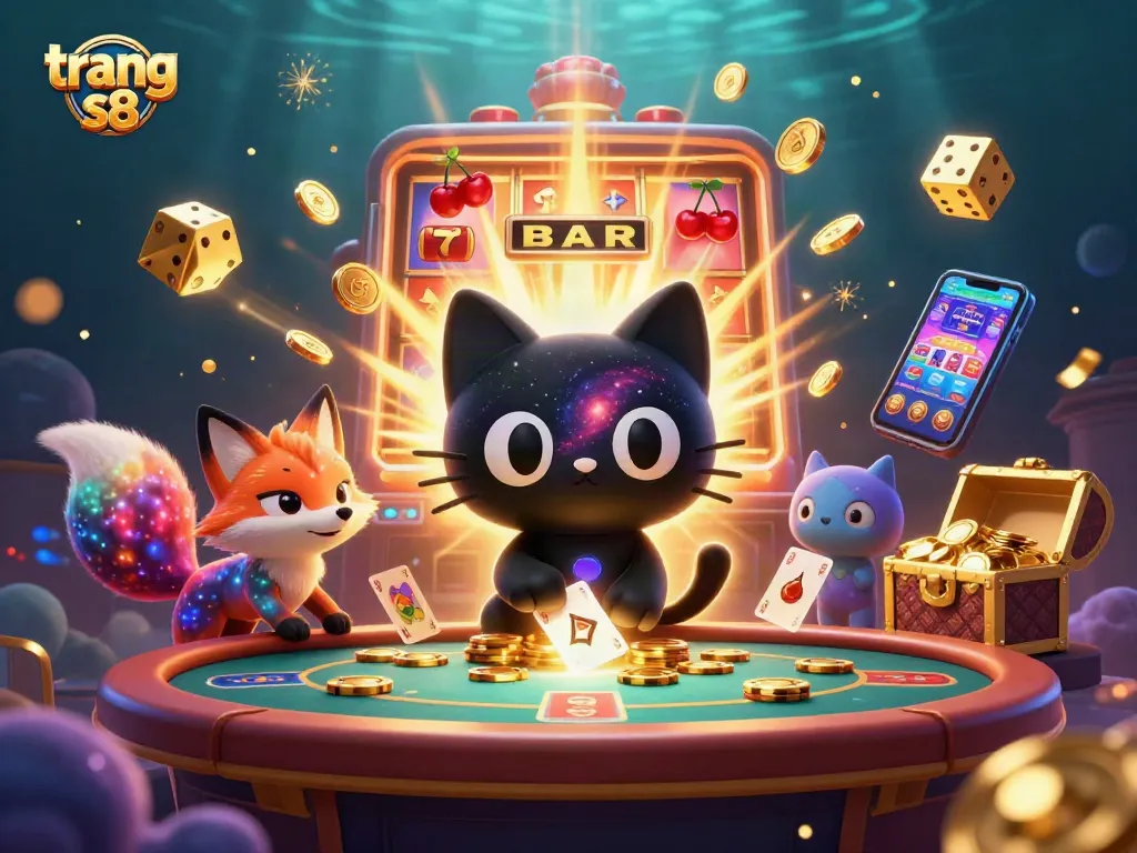 Experience thrilling gaming at trang s8 with vibrant casino elements and engaging characters in a cosmic atmosphere.
