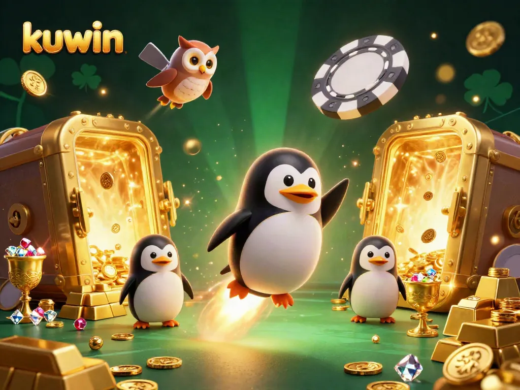Kuwin elevates gaming excitement with a thrilling scene of a penguin spaceship heading towards a casino chip station.