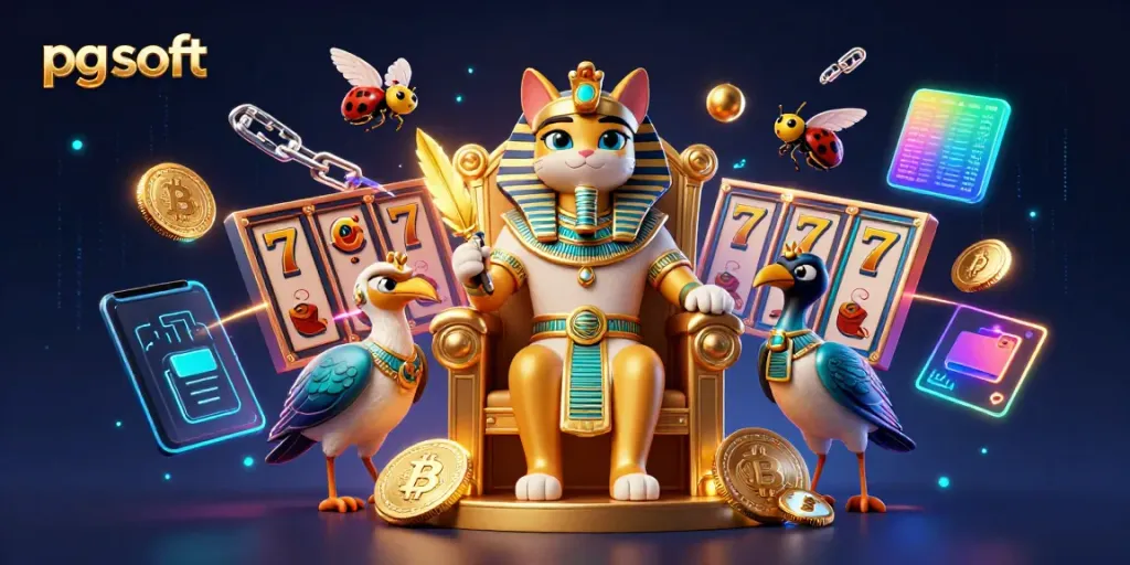 Experience the thrill of pg soft with an immersive 3D casino illustration featuring vibrant elements of chance.
