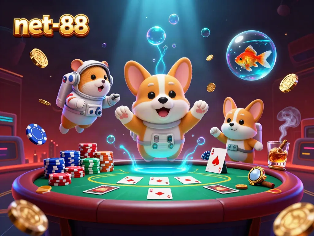Engage with net-88 through a vibrant 3D scene of a corgi astronaut gambling in space.