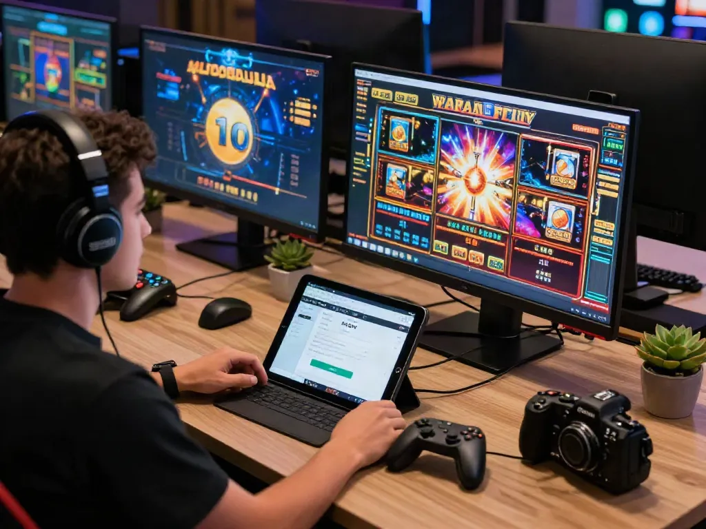 Player enjoying slot resmi games online with DANA payments in a vibrant gaming setup.