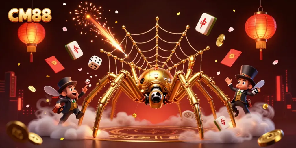 Engage in CM88's dynamic gaming experience, featuring a steampunk spider web of chance and luck.