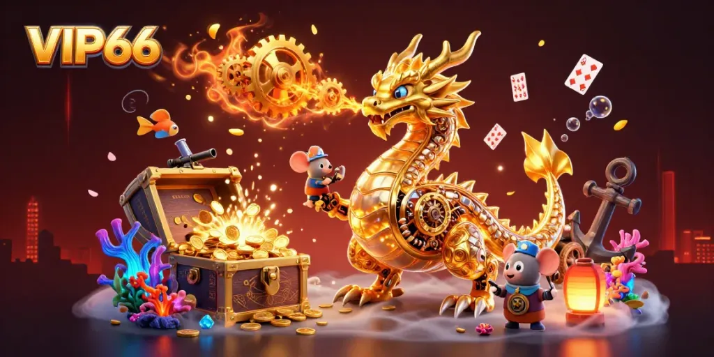 Experience exciting gameplay at VIP66 with a golden dragon and treasure-filled underwater scene.