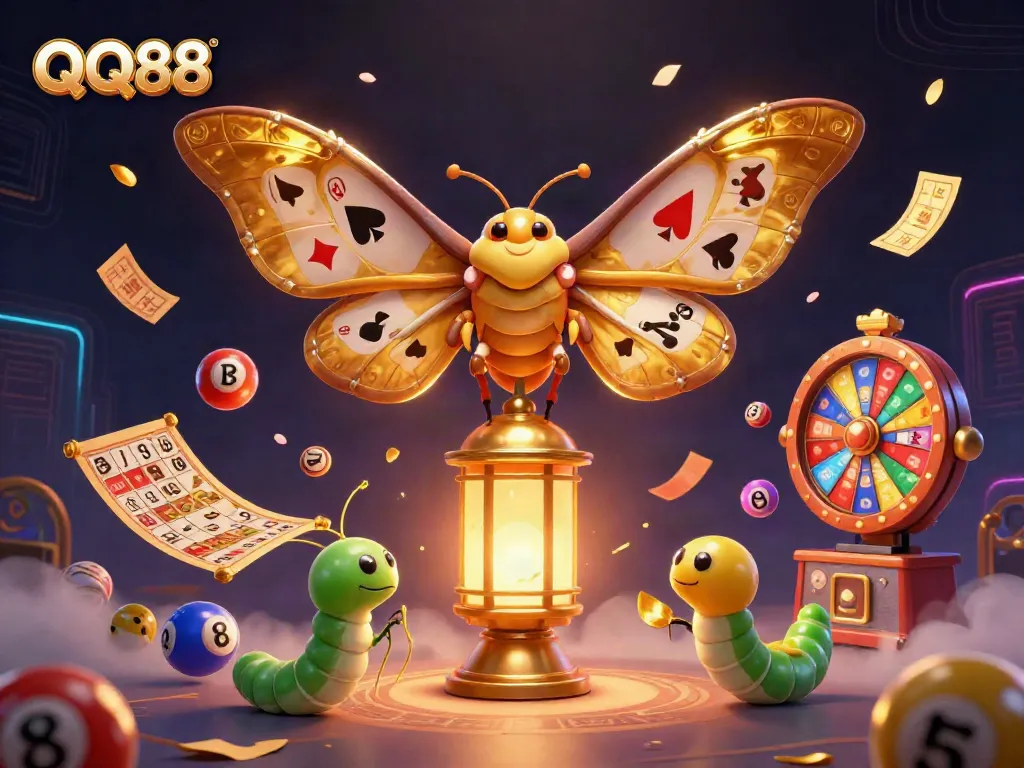 Experience the thrill of gaming at QQ88 with vibrant casino elements and colorful lottery balls in a dynamic scene.