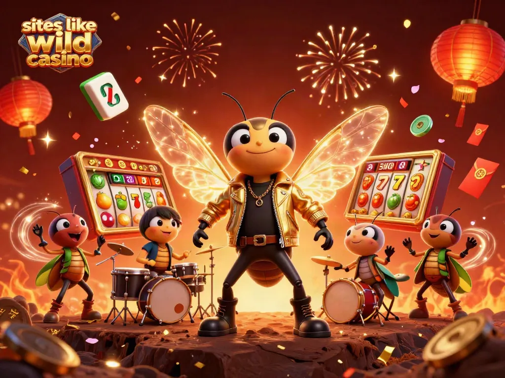 Experience exciting top sites like wild casino with vibrant slot games and dynamic energy in this illustration.