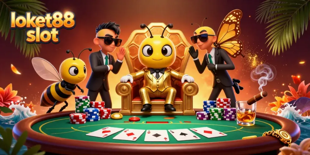 Experience the excitement of loket88 slot with a vivid 3D casino scene featuring a bumblebee mob boss.