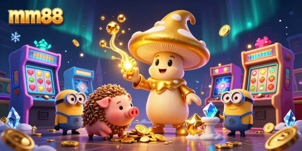 Experience the thrill of mm88 with dynamic gambling elements featuring a magical mushroom wizard and treasure-finding truffle pig.