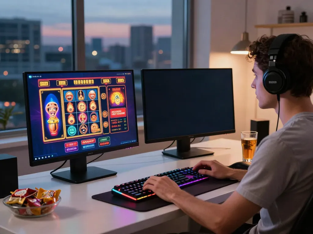 A80 homepage user enjoying a modern online gaming setup with vibrant screens and stylish decor.