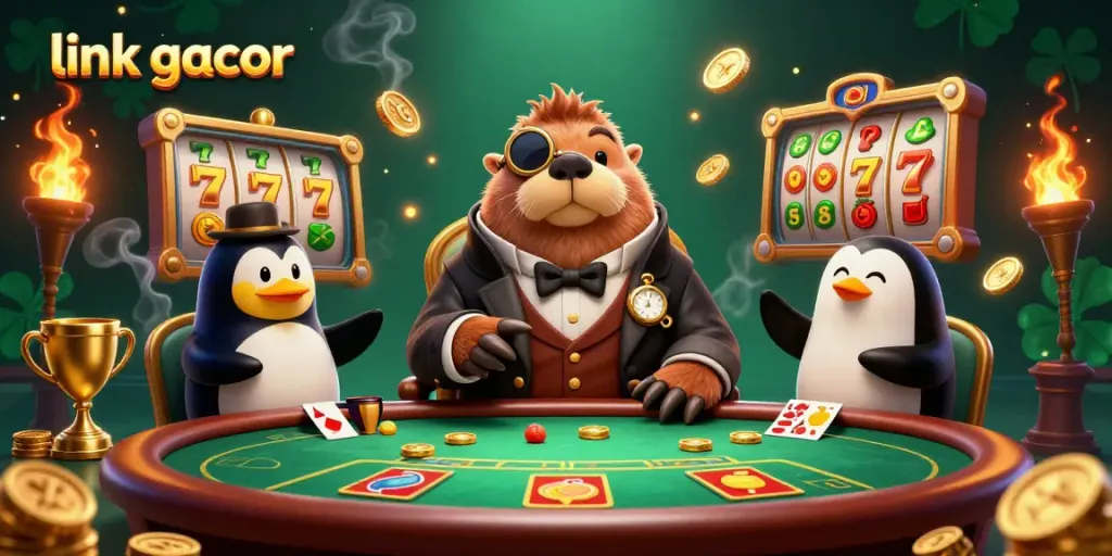 Experience the excitement of link gacor in a lively underwater poker scene with cartoon characters.