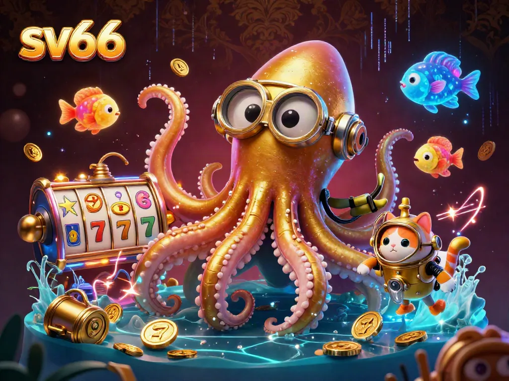 Join the thrilling world of sv66 with a dramatic 3D scene featuring a kraken, diving cat, and lively SLOT action.