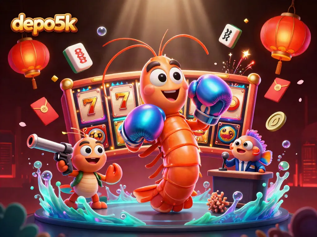 Engage with depo5k's vibrant slots scene featuring animated characters and dynamic casino elements.