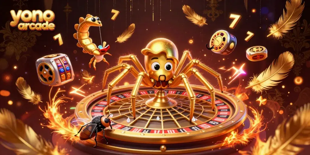 Experience the excitement of yono arcade with a vibrant roulette wheel scene, featuring golden characters and dynamic gameplay.