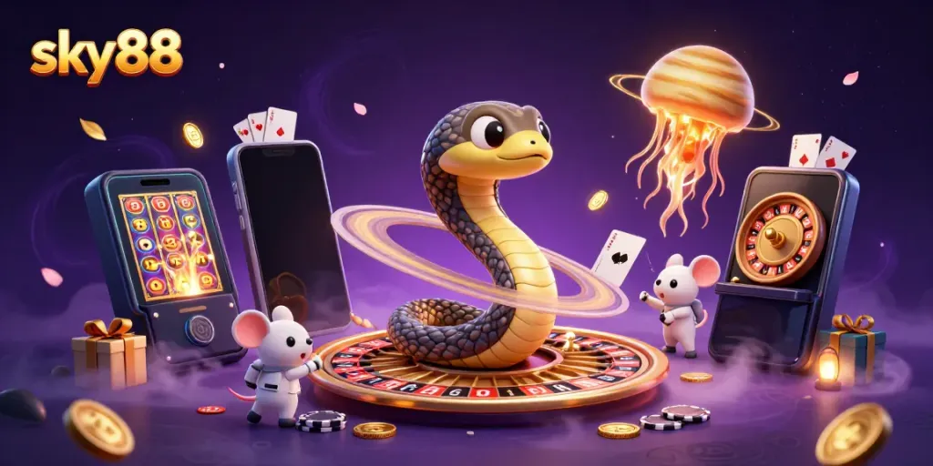 Experience thrilling gameplay with sky88's vibrant casino atmosphere filled with characters and elements.