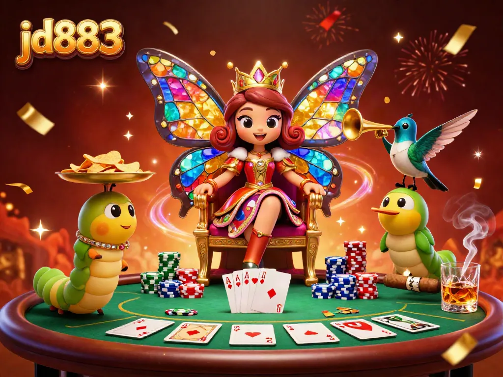 Engage with jd883's vibrant casino theme featuring a butterfly queen and poker elements.