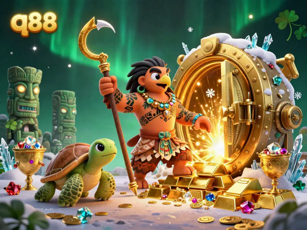 Experience thrilling gaming moments with q88 in a vibrant casino-themed scene featuring adventure elements.