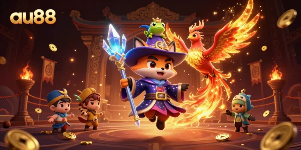 Experience the vibrant world of au88, where mystical characters and dynamic gaming elements come alive in 3D.