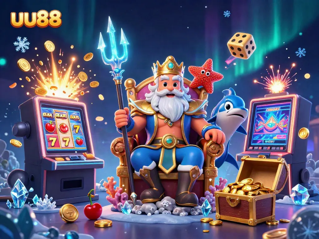 Experience thrilling wins at uu88 with a dynamic casino scene featuring Neptune and jackpot symbols.