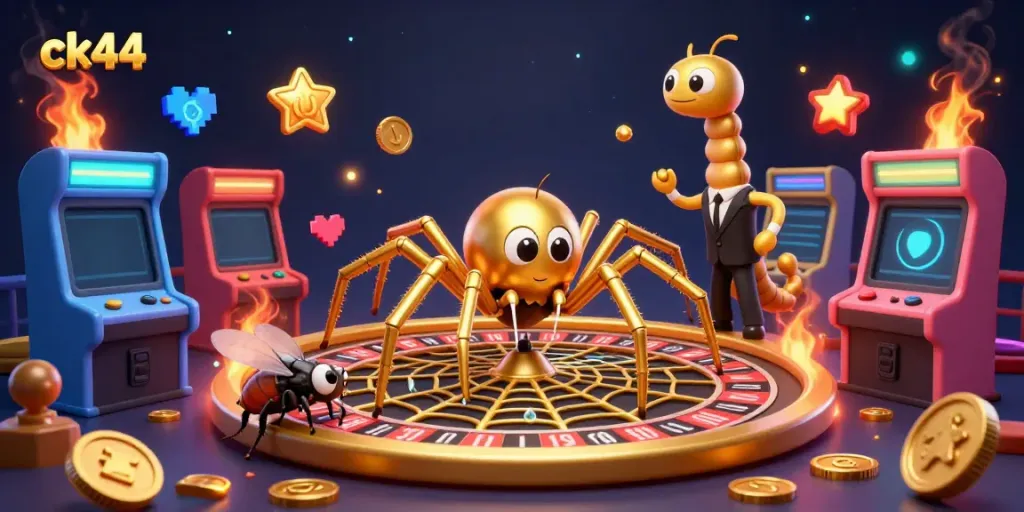 Spin the roulette with ck44, where a golden spider and centipede croupier create tension and excitement.