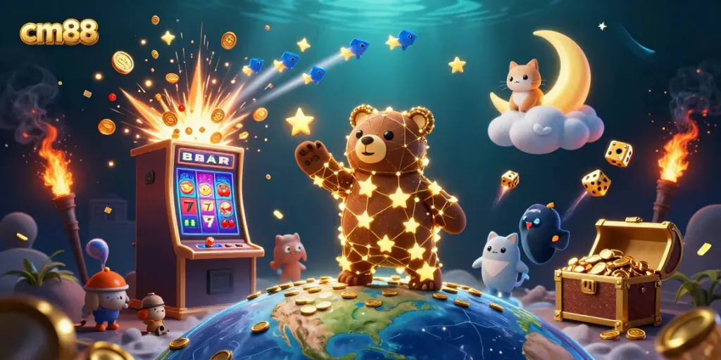 Experience the thrill of cm88 casino with vibrant winning symbols and dynamic 3D characters.