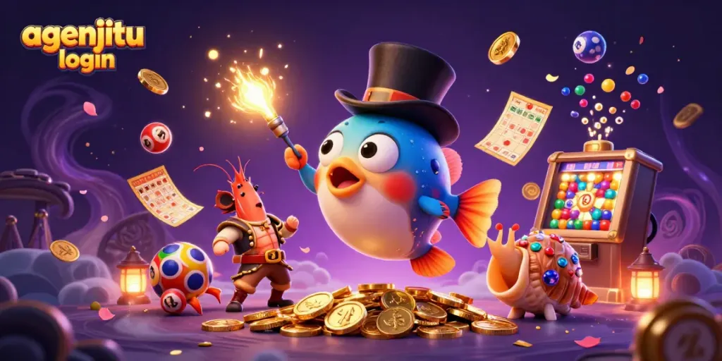 Menangkan hadiah kelas atas dengan agenjitu login dalam ilustrasi 3D penuh warna.