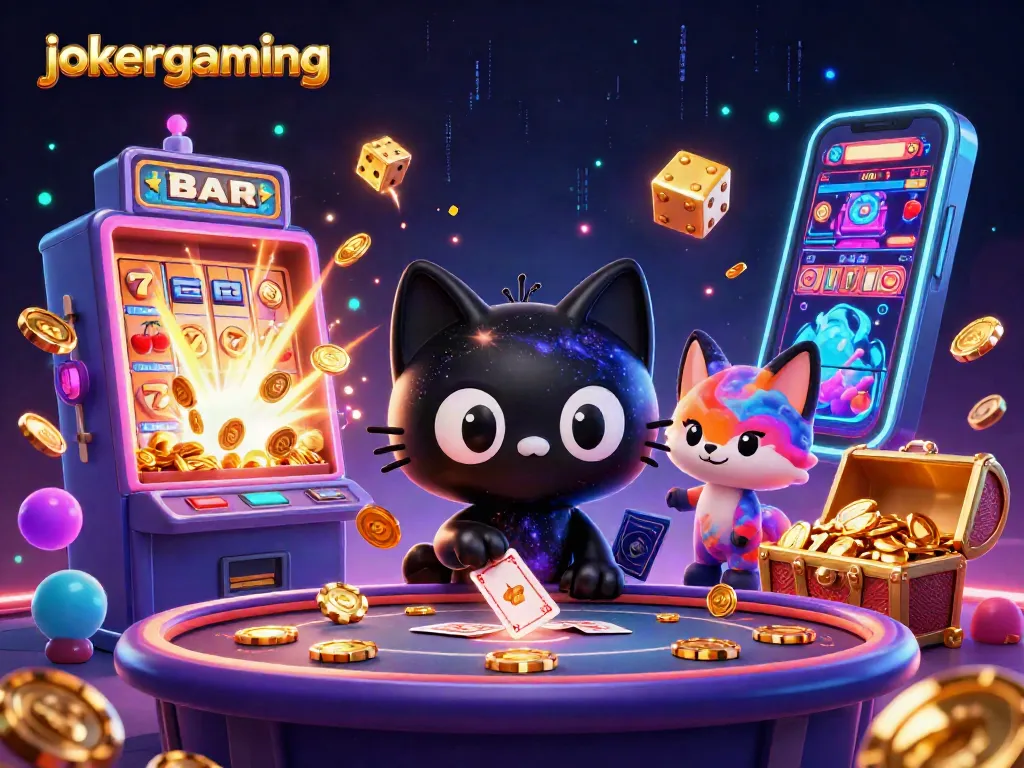 การเล่น jokergaming พร้อมด้วยแมวหลุมดำและสุนัขจิ้งจอกในคาสิโนที่เต็มไปด้วยโชค