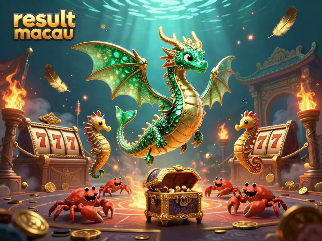 Engage with the latest result macau in a vibrant casino scene featuring sea dragon and treasures.